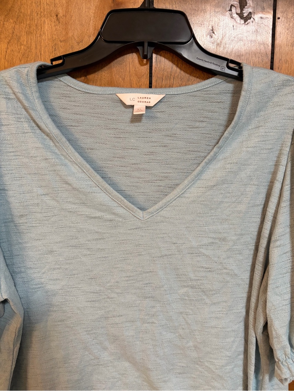 LC Lauren Conrad Pale Blue V-Neck Puff Sleeve Tee - Picture 2 of 7